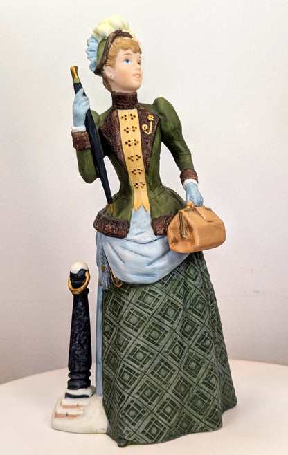 1987 Avon Mrs. Albee Award Porcelain Figurine - Green Dress and Pillar - Like New, No Box - Avon Presidents Club Award 1987