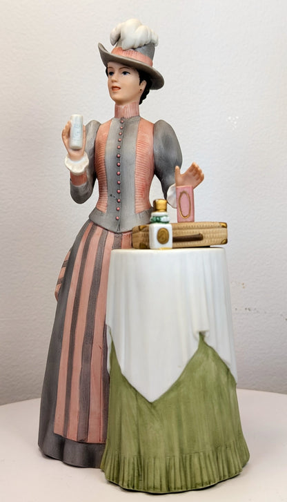 1984 Avon Mrs. Albee Award Porcelain Figurine - Perfume Seller Table - Like New, No Box - Avon Presidents Club Award 1984