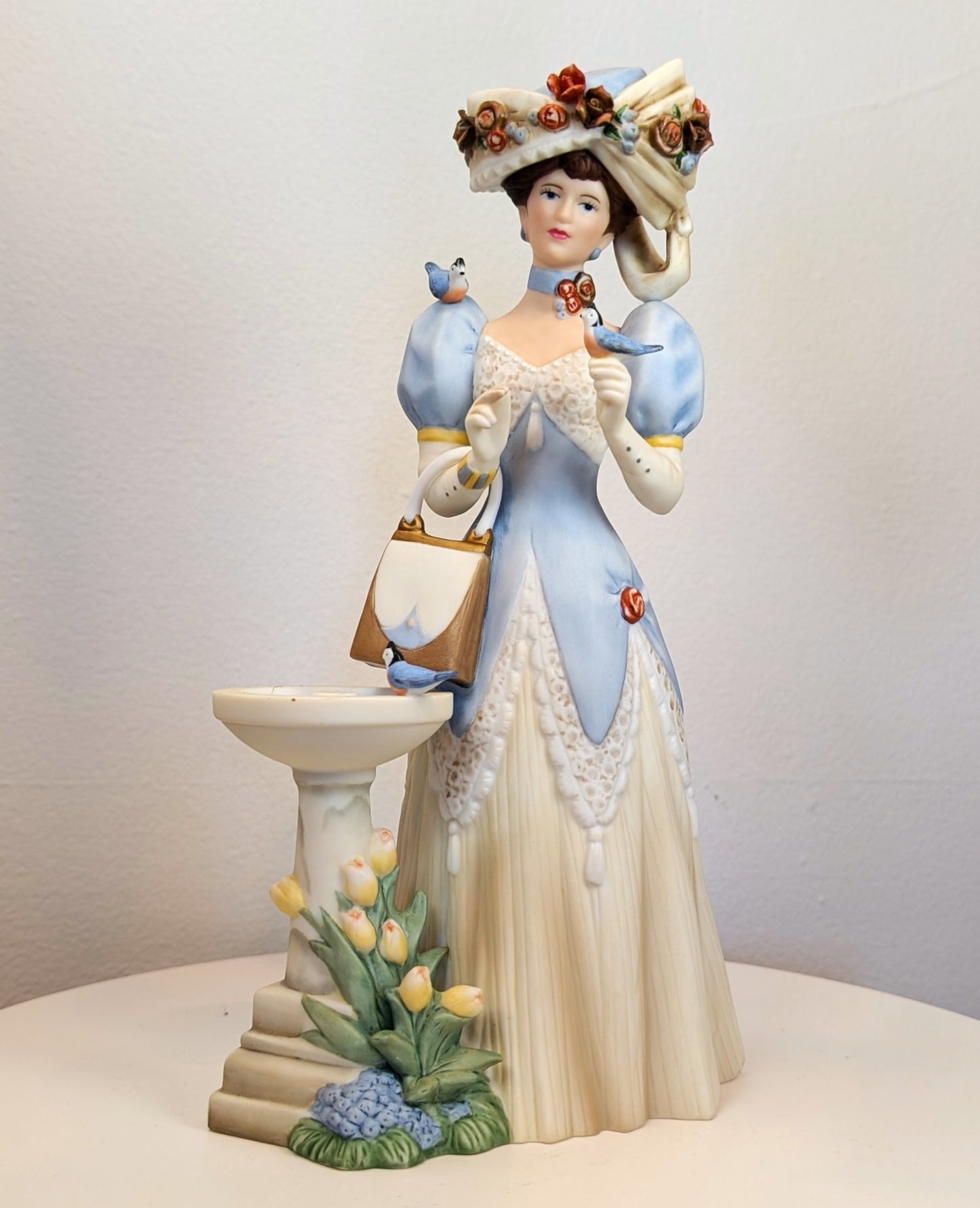 1998 Avon Mrs. Albee Award Porcelain Figurine - Birdbath - Like New, No Box - Avon Presidents Club Award 1998