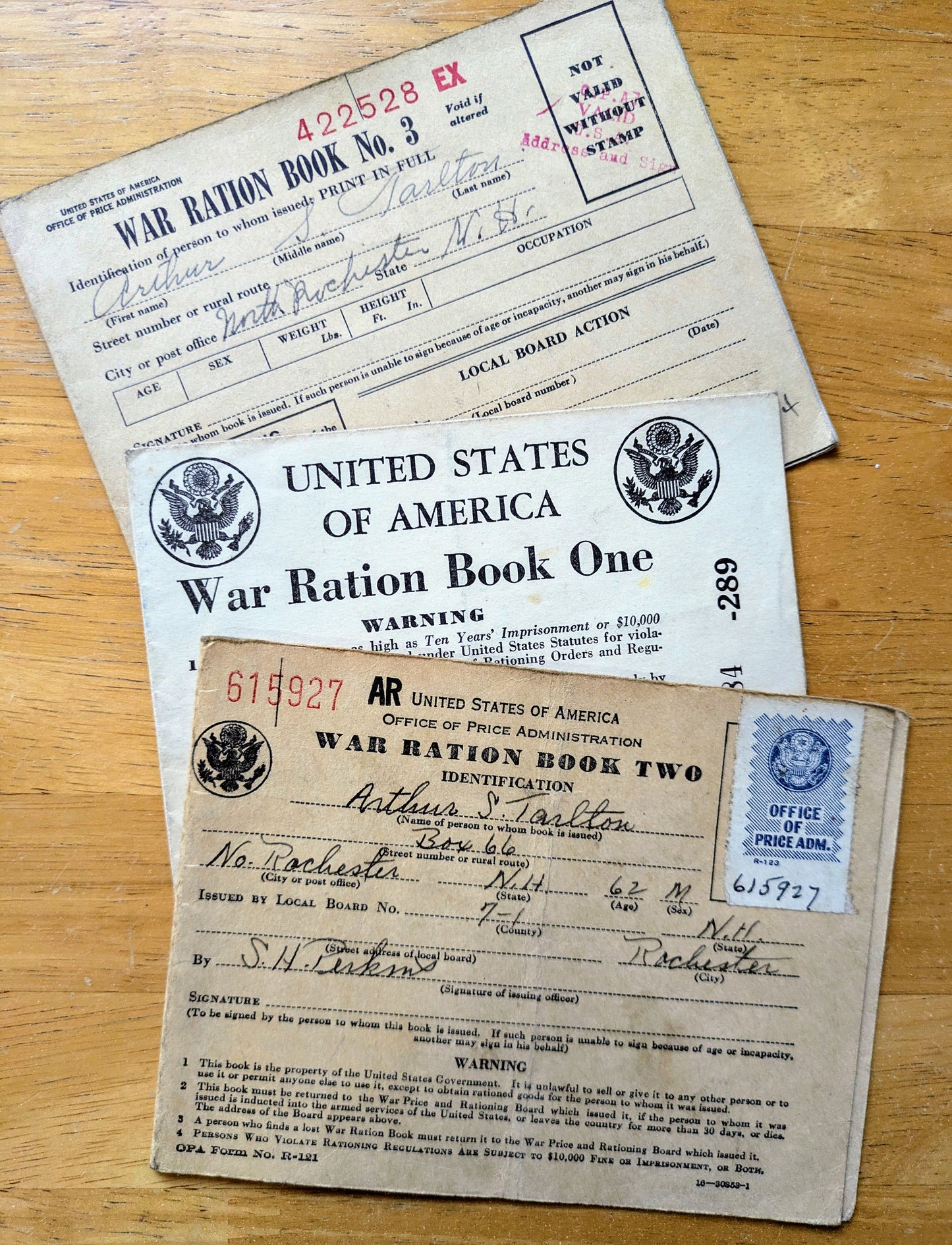 1942-43 World War II Ration Book Full Set - Books 1, 2, 3 - All Same Person - 1942 Vintage War Ration Booklet Complete Set of Three