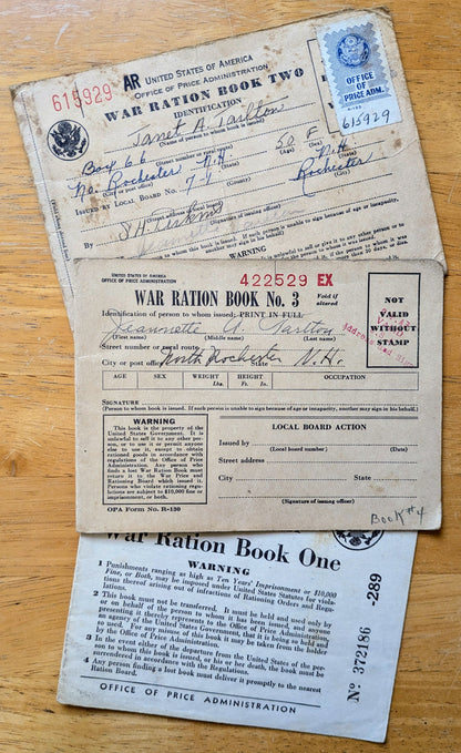 1942-43 World War II Ration Book Full Set - Books 1, 2, 3 - All Same Person - 1942 Vintage War Ration Booklet Complete Set of Three