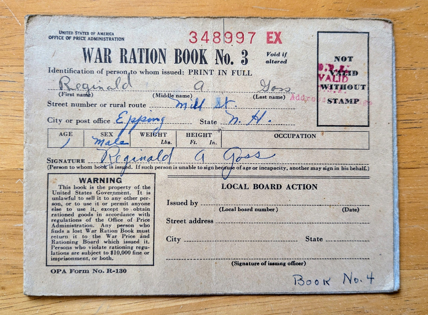 1943 World War II Ration Book No. 3 with Stamps - Most Stamps Included - 1943 Vintage War Ration Booklet Number Three