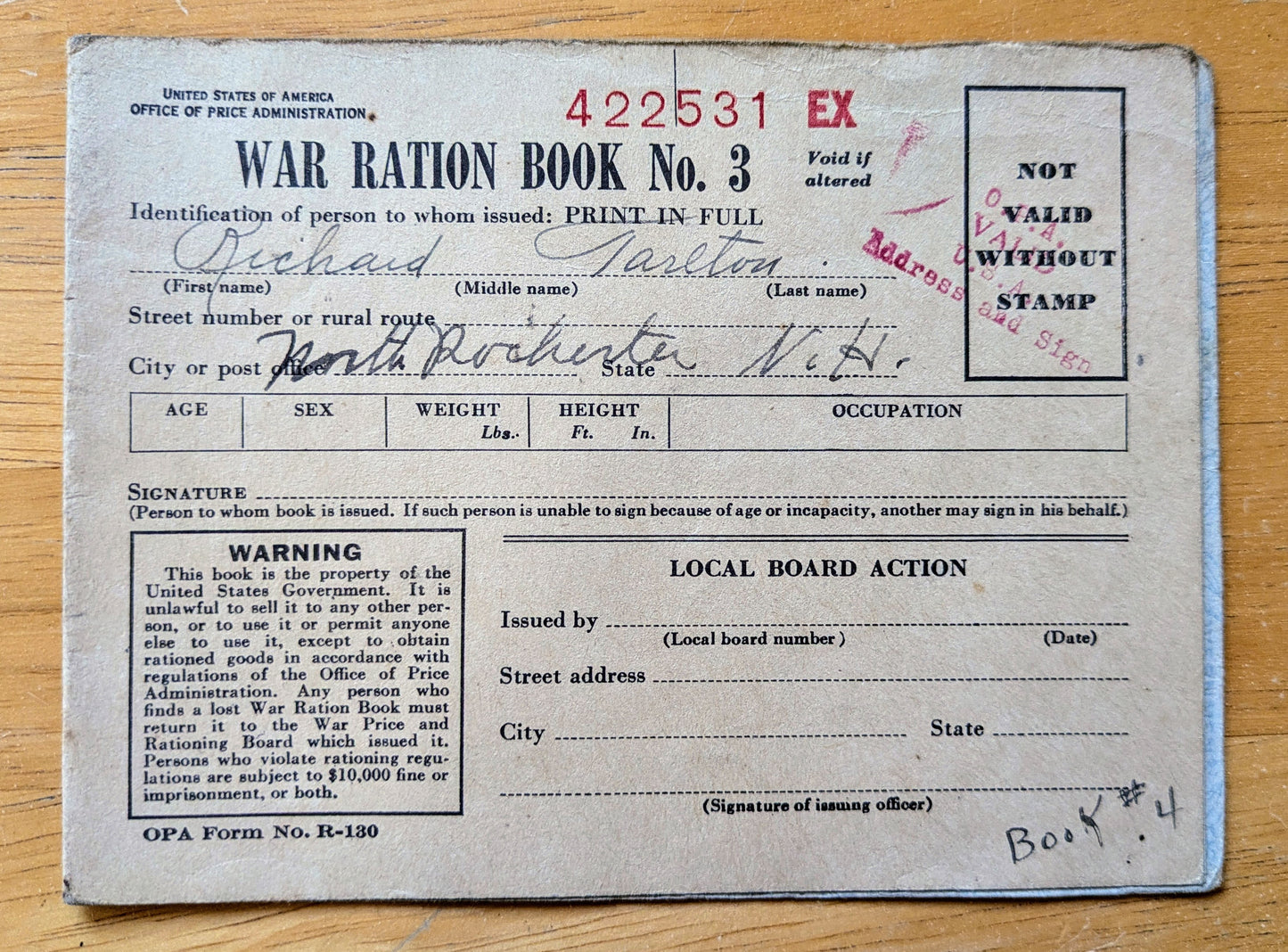 1943 World War II Ration Book No. 3 with Stamps - Most Stamps Included - 1943 Vintage War Ration Booklet Number Three