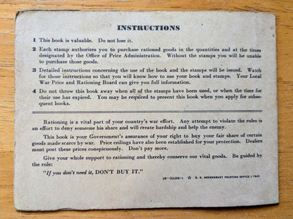 1943 World War II Ration Book No. 3 with Stamps - Most Stamps Included - 1943 Vintage War Ration Booklet Number Three