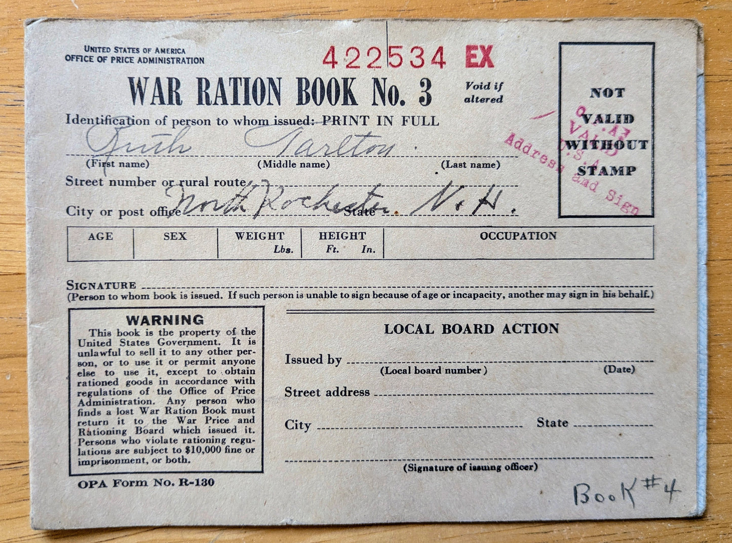 1943 World War II Ration Book No. 3 with Stamps - Most Stamps Included - 1943 Vintage War Ration Booklet Number Three