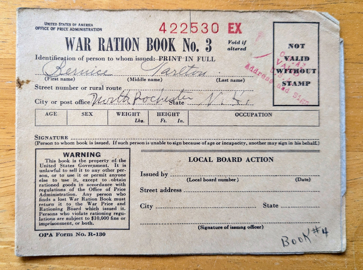 1943 World War II Ration Book No. 3 with Stamps - Most Stamps Included - 1943 Vintage War Ration Booklet Number Three