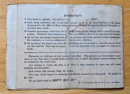 1942 World War II Ration Book No. 2 without Stamps - Empty Booklet - 1942 Vintage War Ration Booklet Number Two