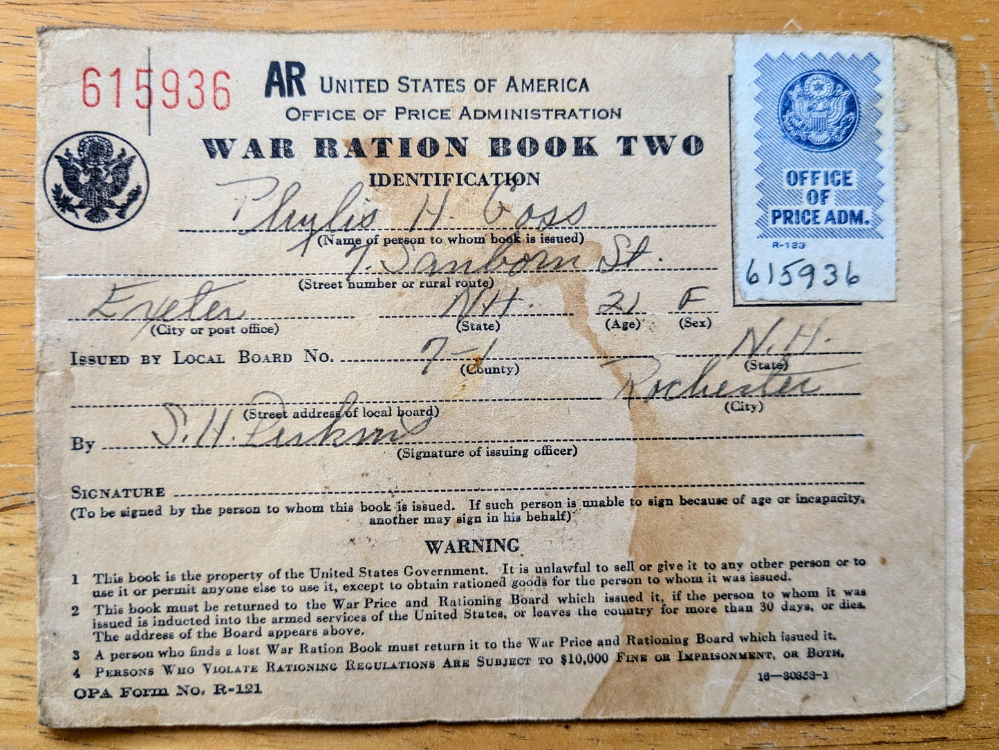 1942 World War II Ration Book No. 2 without Stamps - Empty Booklet - 1942 Vintage War Ration Booklet Number Two