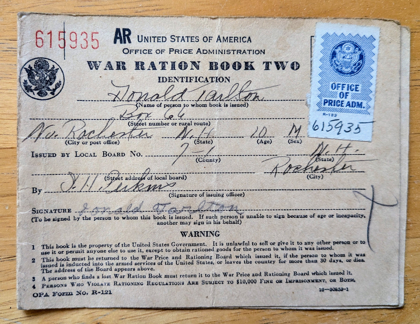 1942 World War II Ration Book No. 2 without Stamps - Empty Booklet - 1942 Vintage War Ration Booklet Number Two
