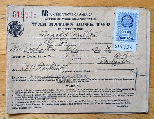 1942 World War II Ration Book No. 2 without Stamps - Empty Booklet - 1942 Vintage War Ration Booklet Number Two