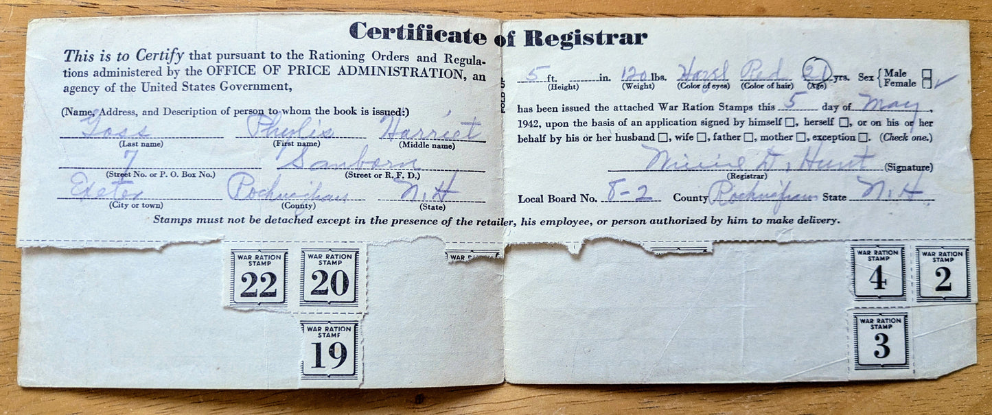 1942 World War II Ration Book No. 1 - With or Without Stamps - 1942 Vintage War Ration Booklet Number One