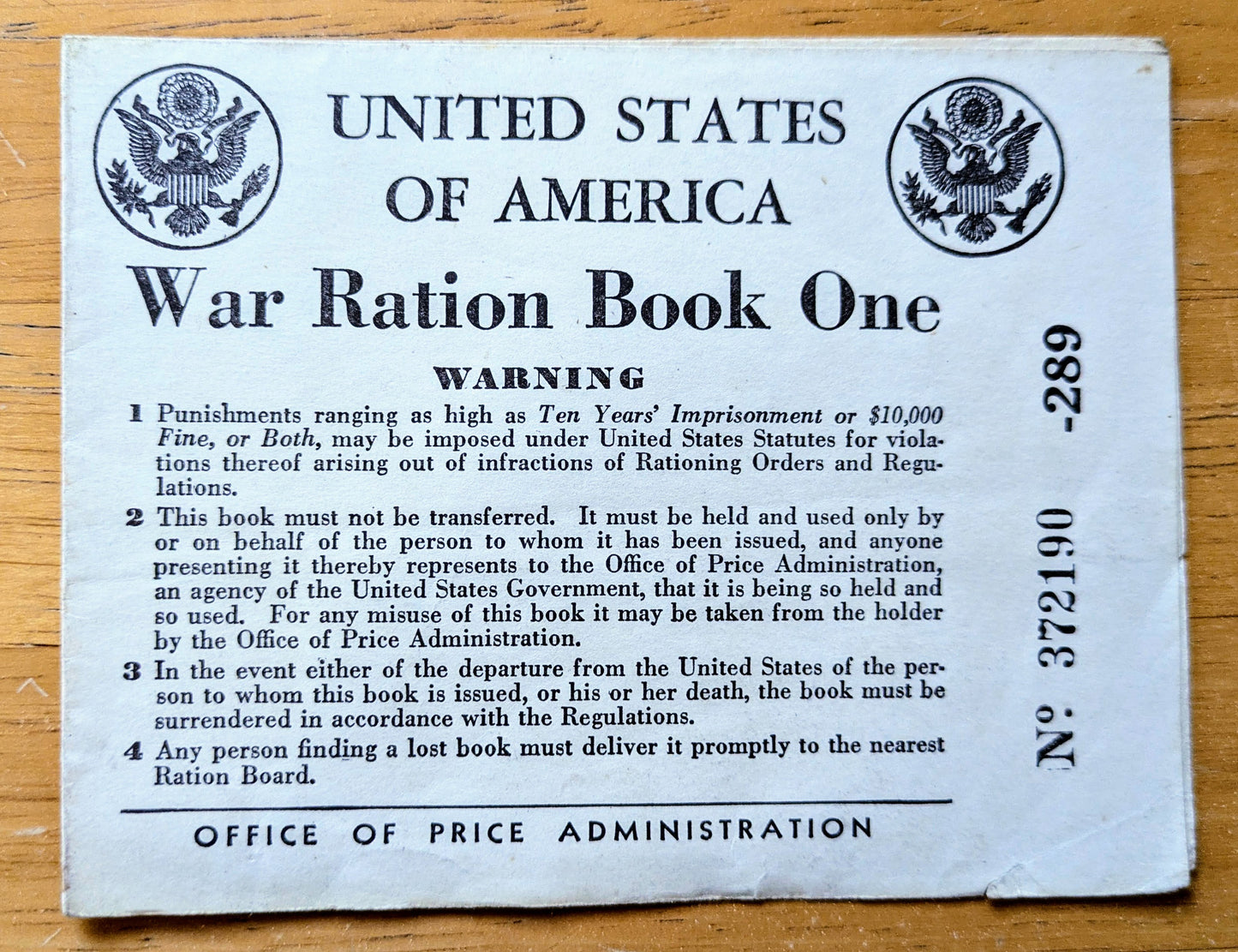 1942 World War II Ration Book No. 1 - With or Without Stamps - 1942 Vintage War Ration Booklet Number One