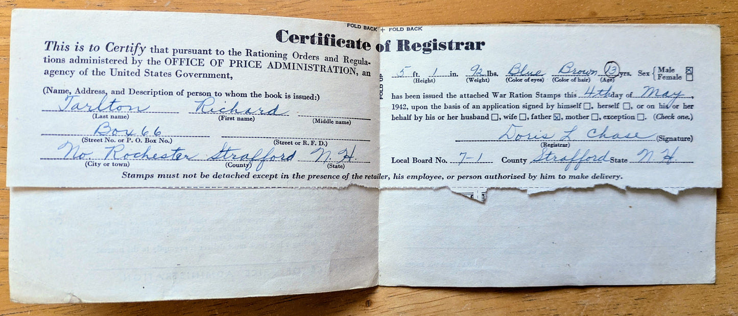 1942 World War II Ration Book No. 1 - With or Without Stamps - 1942 Vintage War Ration Booklet Number One