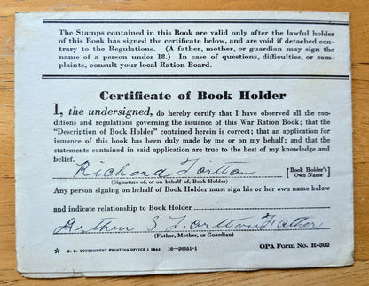 1942 World War II Ration Book No. 1 - With or Without Stamps - 1942 Vintage War Ration Booklet Number One