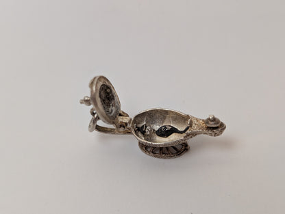 Sterling Genie Lamp Charm - 3D, Magic Lamp Genie Charm - Intricate Design, Beautiful Piece - Silver Aladdin's Lamp Pendent / Genie Bracelet Charm