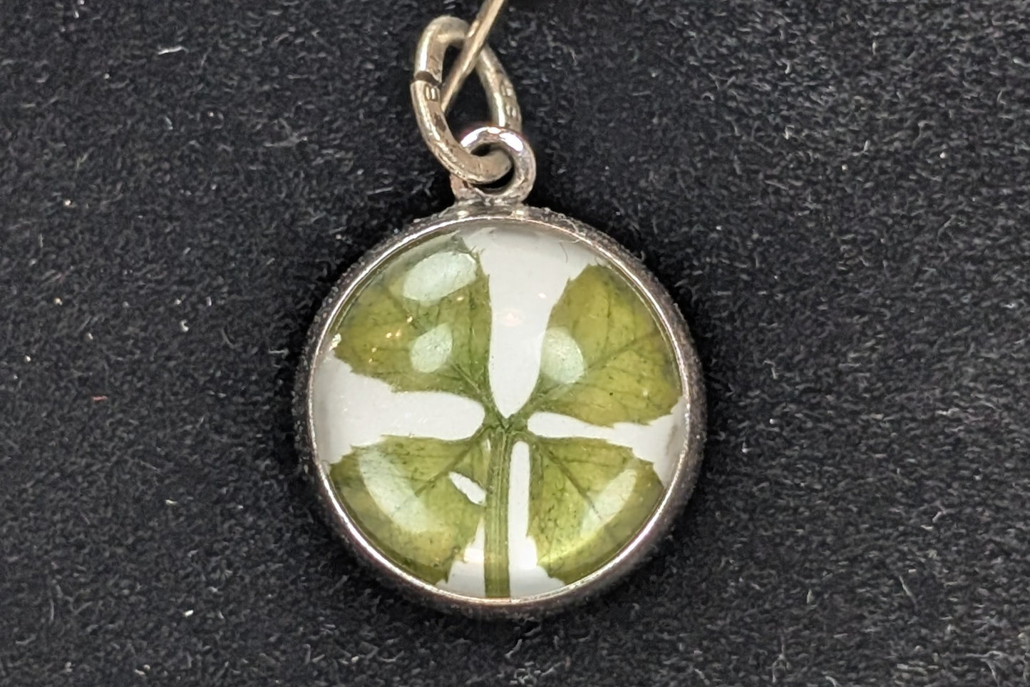 Beau Sterling Glass Encased Four-Leaf Clover Charm - Stamped and Tested Sterling Silver - Lucky Charm