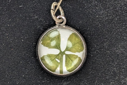 Beau Sterling Glass Encased Four-Leaf Clover Charm - Stamped and Tested Sterling Silver - Lucky Charm