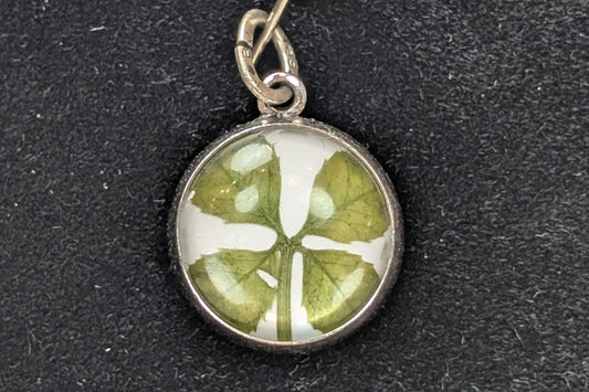 Beau Sterling Glass Encased Four-Leaf Clover Charm - Stamped and Tested Sterling Silver - Lucky Charm