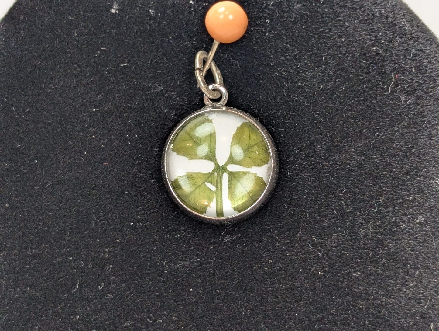 Beau Sterling Glass Encased Four-Leaf Clover Charm - Stamped and Tested Sterling Silver - Lucky Charm
