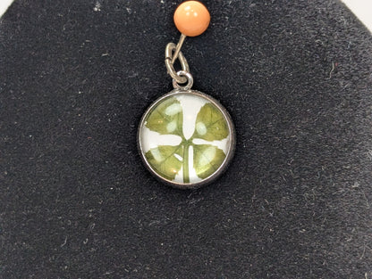 Beau Sterling Glass Encased Four-Leaf Clover Charm - Stamped and Tested Sterling Silver - Lucky Charm