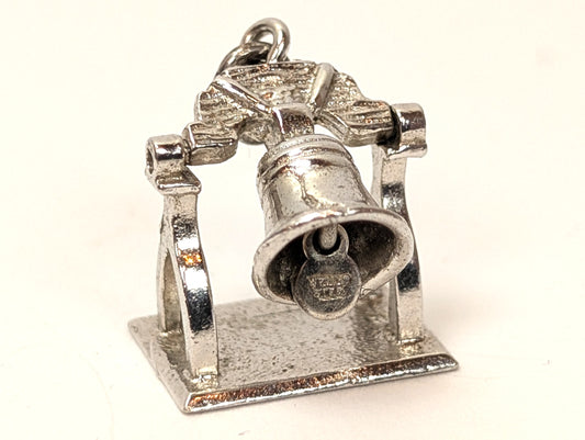 Antique 1950s Sterling Silver Liberty Bell Moveable Charm - Vintage 3D Philadelphia Souvenir Liberty Bell Sterling Pendant