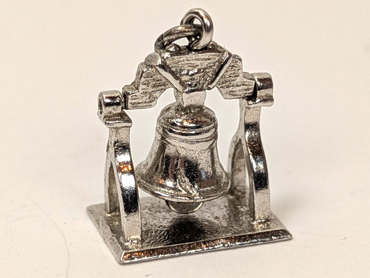 Antique 1950s Sterling Silver Liberty Bell Moveable Charm - Vintage 3D Philadelphia Souvenir Liberty Bell Sterling Pendant