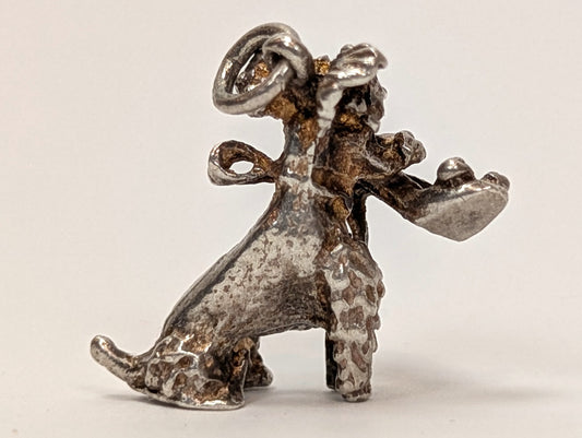 Antique Sterling Silver Poodle With High Heel in Mouth Pendant - Vintage 3D Dog With High Heel in Mouth Charm
