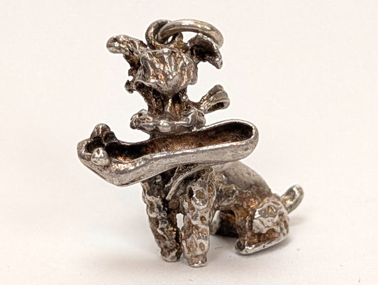 Antique Sterling Silver Poodle With High Heel in Mouth Pendant - Vintage 3D Dog With High Heel in Mouth Charm