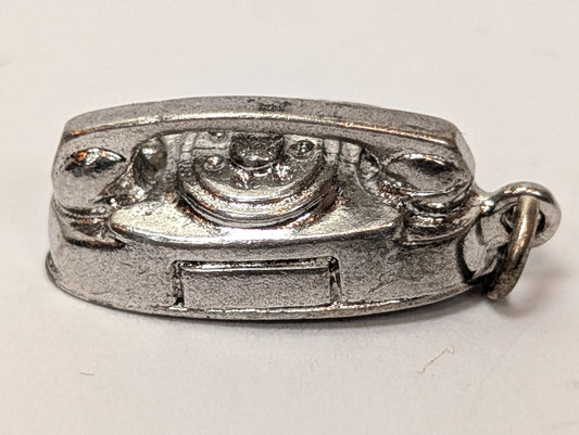 Antique Sterling Silver Rotary Phone Pendant - Unique Silver Charm Wells Rotary Phone