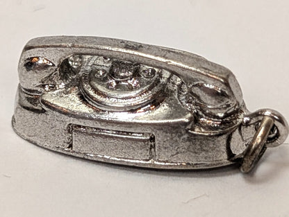 Antique Sterling Silver Rotary Phone Pendant - Unique Silver Charm Wells Rotary Phone