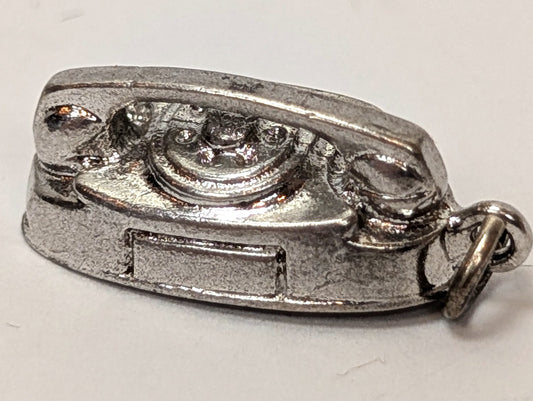 Antique Sterling Silver Rotary Phone Pendant - Unique Silver Charm Wells Rotary Phone