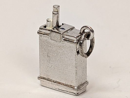 Antique Sterling Silver Cigarette Box with Three Cigarettes Charm - Cigarette Box with 3 Cigarettes Vintage Bracelet Pendant