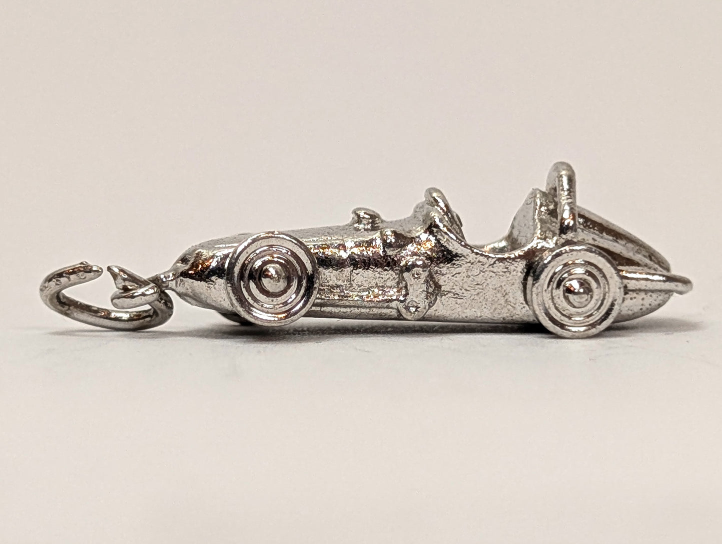 Vintage Moveable Race Car Sterling Silver Charm - Antique Sterling Silver Race Car Pendant