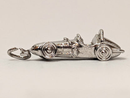 Vintage Moveable Race Car Sterling Silver Charm - Antique Sterling Silver Race Car Pendant