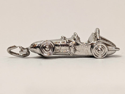 Vintage Moveable Race Car Sterling Silver Charm - Antique Sterling Silver Race Car Pendant