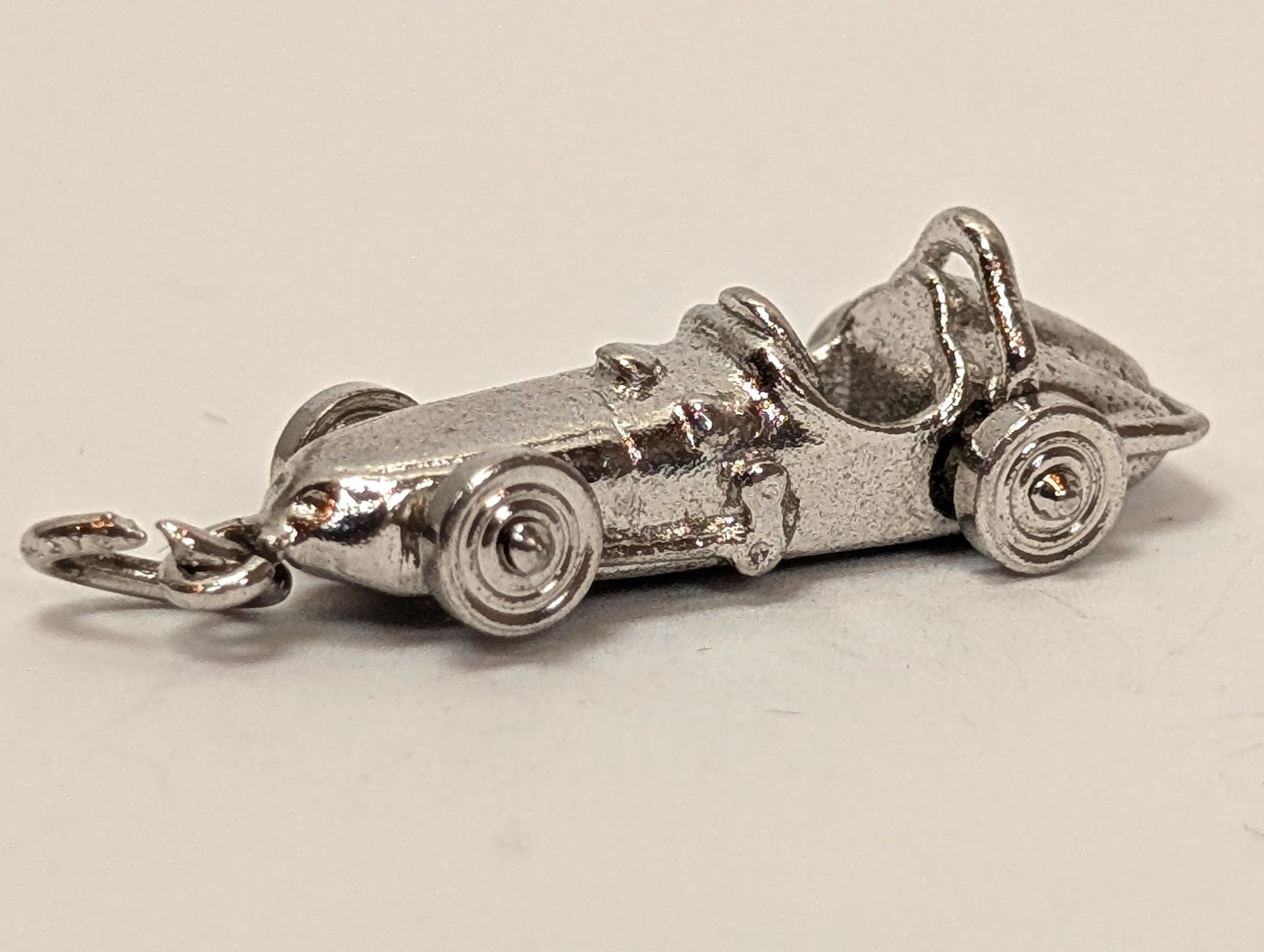 Vintage Moveable Race Car Sterling Silver Charm - Antique Sterling Silver Race Car Pendant