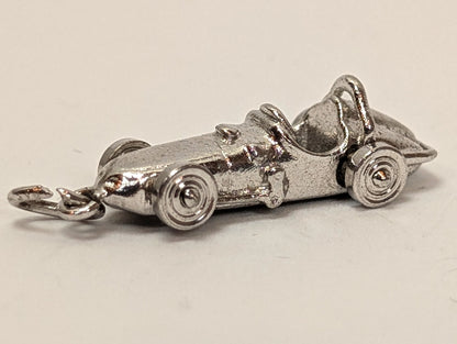 Vintage Moveable Race Car Sterling Silver Charm - Antique Sterling Silver Race Car Pendant