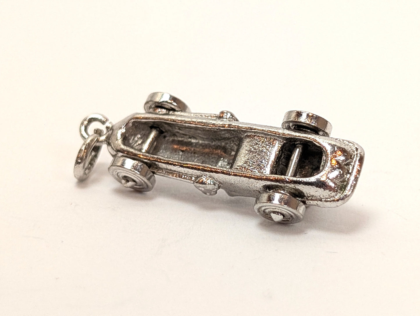 Vintage Moveable Race Car Sterling Silver Charm - Antique Sterling Silver Race Car Pendant