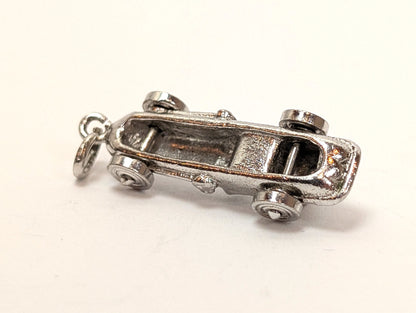 Vintage Moveable Race Car Sterling Silver Charm - Antique Sterling Silver Race Car Pendant