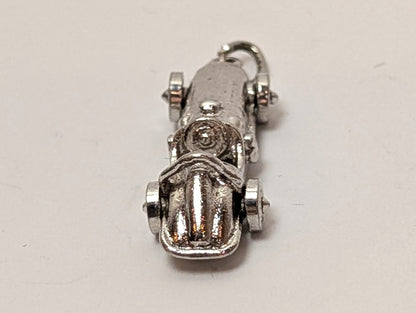 Vintage Moveable Race Car Sterling Silver Charm - Antique Sterling Silver Race Car Pendant