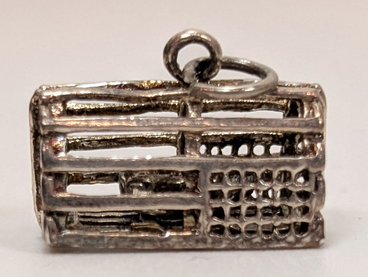Vintage Sterling Silver Lobster Trap with Lobster Inside Charm - Antique Maine Lobster Trap with Lobster Inside Pendant