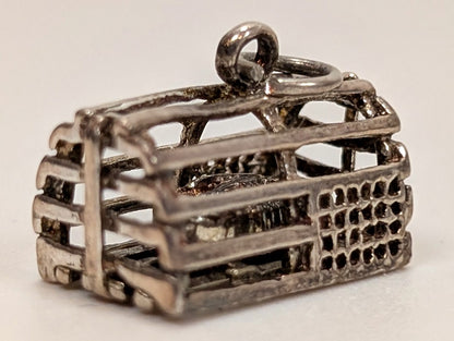 Vintage Sterling Silver Lobster Trap with Lobster Inside Charm - Antique Maine Lobster Trap with Lobster Inside Pendant