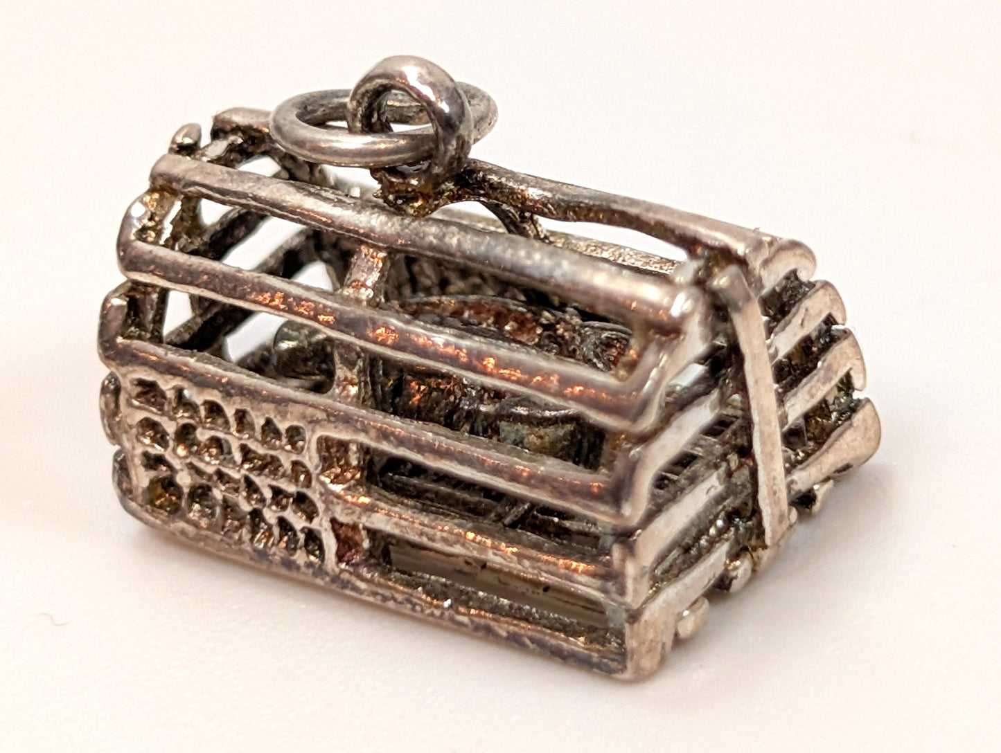 Vintage Sterling Silver Lobster Trap with Lobster Inside Charm - Antique Maine Lobster Trap with Lobster Inside Pendant