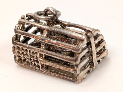 Vintage Sterling Silver Lobster Trap with Lobster Inside Charm - Antique Maine Lobster Trap with Lobster Inside Pendant