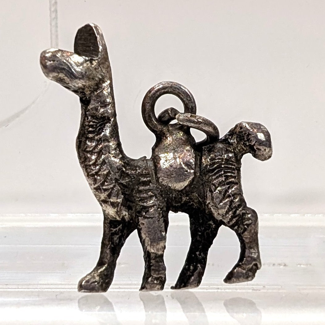 Vintage Sterling Llama Charm - 925 Silver Saddled Alpaca - 1.75 Grams