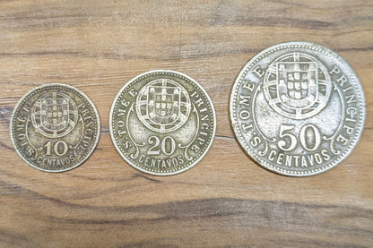 1929 Portuguese Saint Thomas and Prince Island Centavos Set - 50, 20, and 10 Centavos - Republica Portugesa São Tomé and Príncipe - Low Mintage, Below 400,000 Minted -