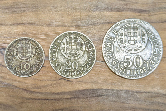 1929 Portuguese Saint Thomas and Prince Island Centavos Set - 50, 20, and 10 Centavos - Republica Portugesa São Tomé and Príncipe - Low Mintage, Below 400,000 Minted -