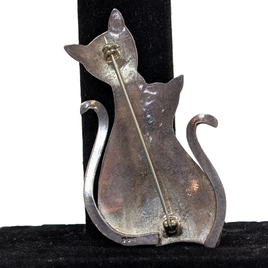Vintage Large Sterling Cats Pin - 925 Silver - 10.48 Grams - 2 1/2+ Inches Tall