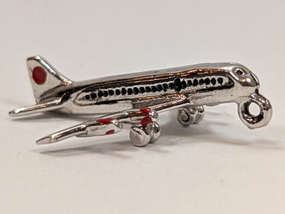 Antique Passenger Plane Sterling Silver Charm With Red Accents - Vintage Airplane Sterling Silver Pendant