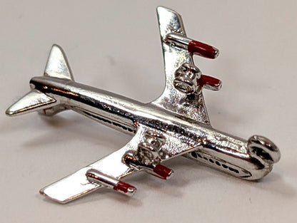 Antique Passenger Plane Sterling Silver Charm With Red Accents - Vintage Airplane Sterling Silver Pendant
